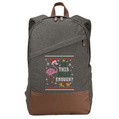 Is This Jolly Enough Flamingo Christmas Ugly Xmas Sweater Cute Gift Cotton Canvas Backpack