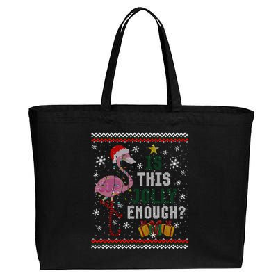 Is This Jolly Enough Flamingo Christmas Ugly Xmas Sweater Cute Gift Cotton Canvas Jumbo Tote