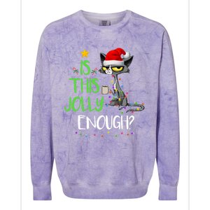 Is This Jolly Enough Black Cat Merry Christmas Tree Lights Long Sleeve Colorblast Crewneck Sweatshirt