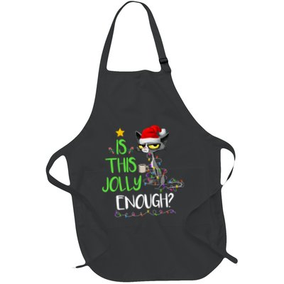 Is This Jolly Enough Black Cat Merry Christmas Tree Lights Long Sleeve Full-Length Apron With Pockets
