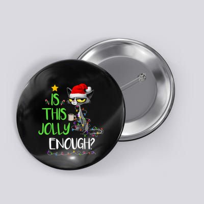 Is This Jolly Enough Black Cat Merry Christmas Tree Lights Long Sleeve Button