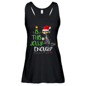 Is This Jolly Enough Black Cat Merry Christmas Tree Lights Long Sleeve Ladies Essential Flowy Tank