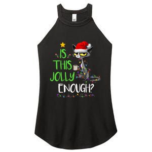 Is This Jolly Enough Black Cat Merry Christmas Tree Lights Long Sleeve Women's Perfect Tri Rocker Tank