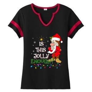 Is This Jolly Enough Grumpy Elf Pajama Christmas Lights Ladies Halftime Notch Neck Tee