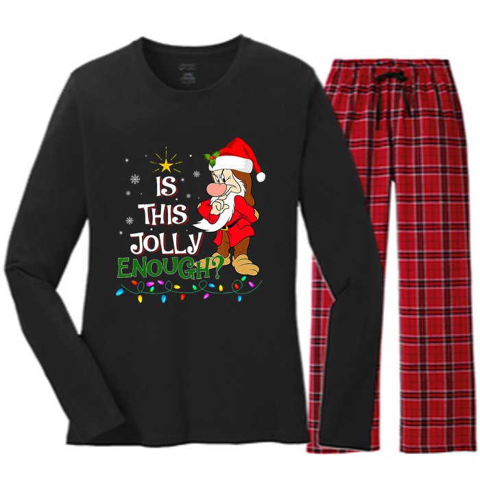 Is This Jolly Enough Grumpy Elf Pajama Christmas Lights Women's Long Sleeve Flannel Pajama Set 