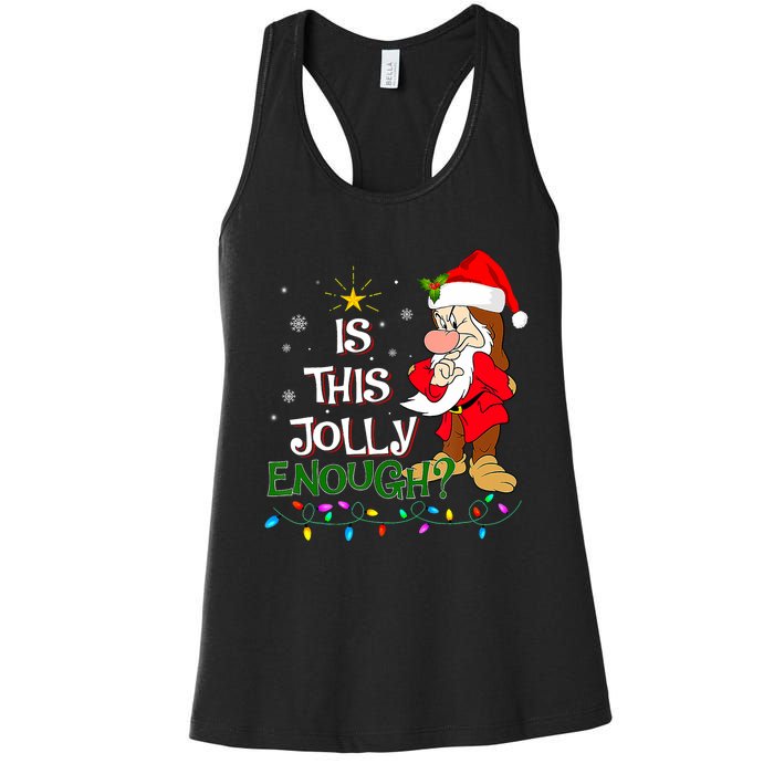 Is This Jolly Enough Grumpy Elf Pajama Christmas Lights Women's Racerback Tank