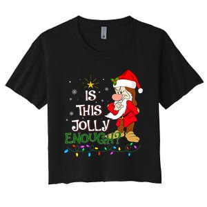 Is This Jolly Enough Grumpy Elf Pajama Christmas Lights Women's Crop Top Tee