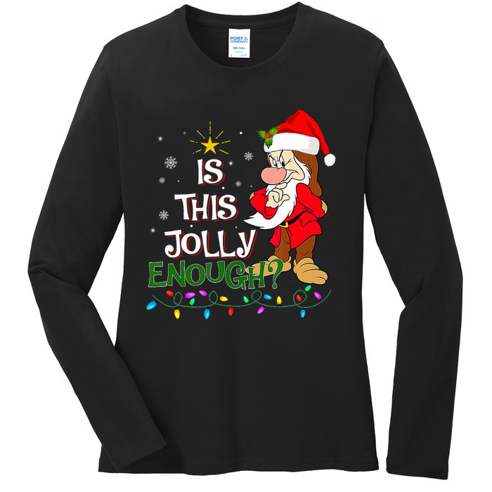 Is This Jolly Enough Grumpy Elf Pajama Christmas Lights Ladies Long Sleeve Shirt