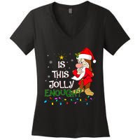 Is This Jolly Enough Grumpy Elf Pajama Christmas Lights Women's V-Neck T-Shirt