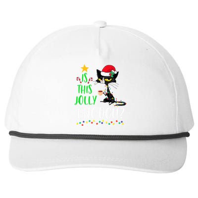 Is This Jolly Enough Black Cat Merry Christmas Tree Lights Snapback Five-Panel Rope Hat