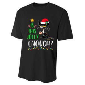 Is This Jolly Enough Black Cat Merry Christmas Tree Lights Performance Sprint T-Shirt