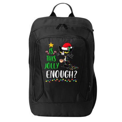 Is This Jolly Enough Black Cat Merry Christmas Tree Lights City Backpack