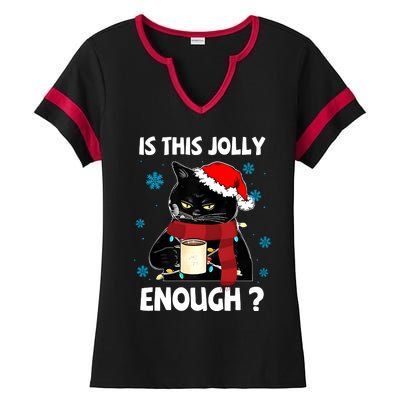 Is This Jolly Enough Cat Merry Christmas Tree Lights Ladies Halftime Notch Neck Tee