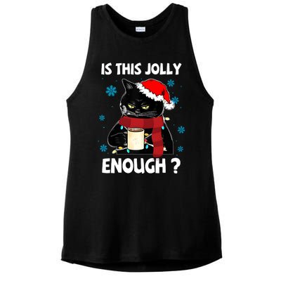 Is This Jolly Enough Cat Merry Christmas Tree Lights Ladies PosiCharge Tri-Blend Wicking Tank