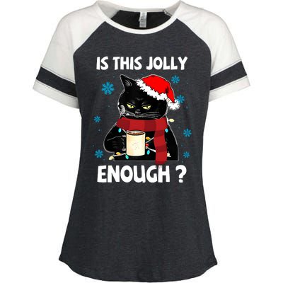 Is This Jolly Enough Cat Merry Christmas Tree Lights Enza Ladies Jersey Colorblock Tee