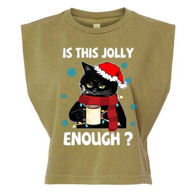 Is This Jolly Enough Cat Merry Christmas Tree Lights Garment-Dyed Women's Muscle Tee