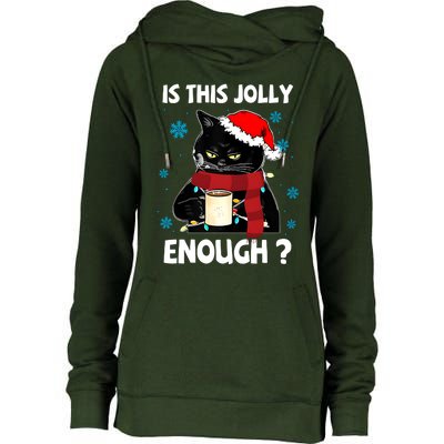 Is This Jolly Enough Cat Merry Christmas Tree Lights Womens Funnel Neck Pullover Hood