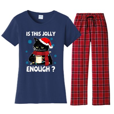 Is This Jolly Enough Cat Merry Christmas Tree Lights Women's Flannel Pajama Set