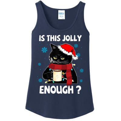 Is This Jolly Enough Cat Merry Christmas Tree Lights Ladies Essential Tank