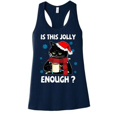 Is This Jolly Enough Cat Merry Christmas Tree Lights Women's Racerback Tank