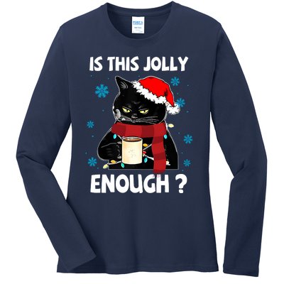 Is This Jolly Enough Cat Merry Christmas Tree Lights Ladies Long Sleeve Shirt