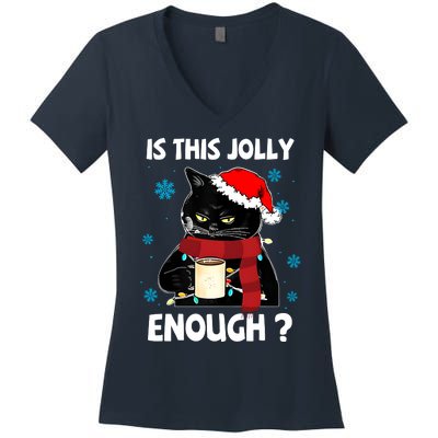 Is This Jolly Enough Cat Merry Christmas Tree Lights Women's V-Neck T-Shirt