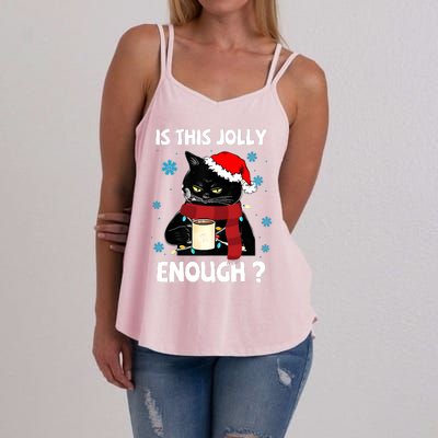 Is This Jolly Enough Cat Merry Christmas Tree Lights Women's Strappy Tank