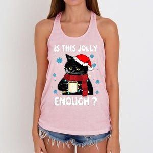 Is This Jolly Enough Cat Merry Christmas Tree Lights Women's Knotted Racerback Tank