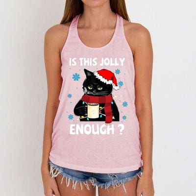 Is This Jolly Enough Cat Merry Christmas Tree Lights Women's Knotted Racerback Tank