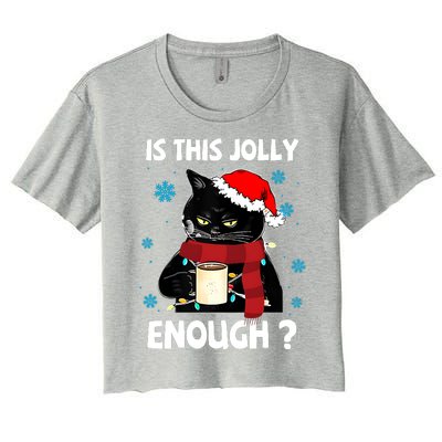 Is This Jolly Enough Cat Merry Christmas Tree Lights Women's Crop Top Tee