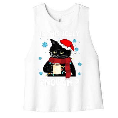 Is This Jolly Enough Cat Merry Christmas Tree Lights Women's Racerback Cropped Tank