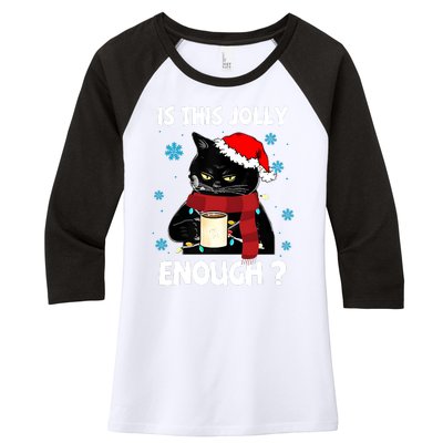 Is This Jolly Enough Cat Merry Christmas Tree Lights Women's Tri-Blend 3/4-Sleeve Raglan Shirt