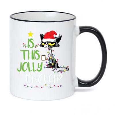 Is This Jolly Enough Black Cat Merry Christmas Tree Lights 11oz Black Color Changing Mug