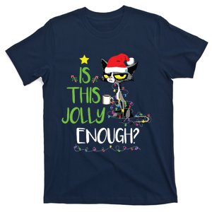 Is This Jolly Enough Black Cat Merry Christmas Tree Lights T-Shirt