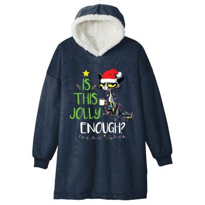 Is This Jolly Enough Black Cat Merry Christmas Tree Lights Hooded Wearable Blanket