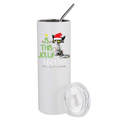 Is This Jolly Enough Black Cat Merry Christmas Tree Lights Stainless Steel Tumbler