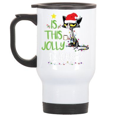 Is This Jolly Enough Black Cat Merry Christmas Tree Lights Stainless Steel Travel Mug