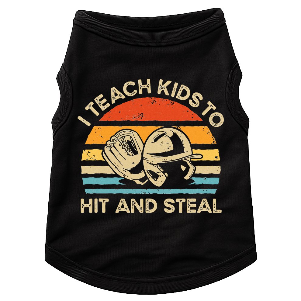 I Teach Kids To Hit And Steal Funny Retro Vintage Baseball Doggie Tank