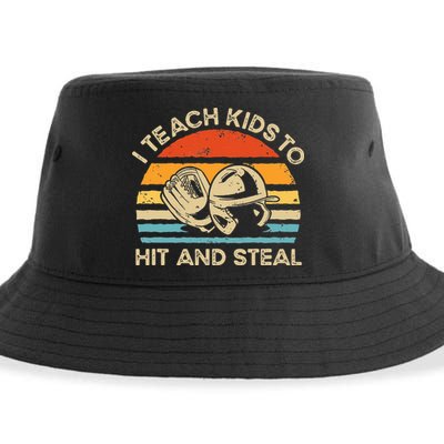 I Teach Kids To Hit And Steal Funny Retro Vintage Baseball Sustainable Bucket Hat