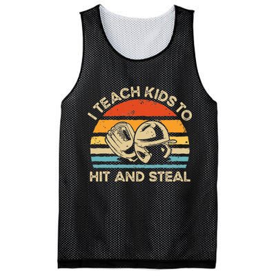 I Teach Kids To Hit And Steal Funny Retro Vintage Baseball Mesh Reversible Basketball Jersey Tank