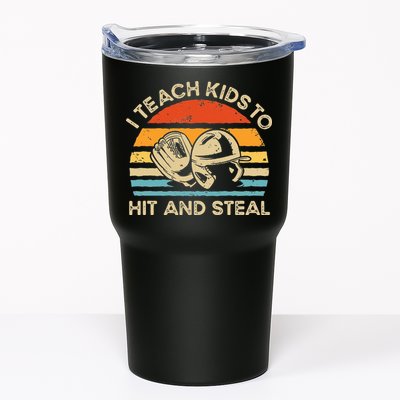 I Teach Kids To Hit And Steal Funny Retro Vintage Baseball Tumbler