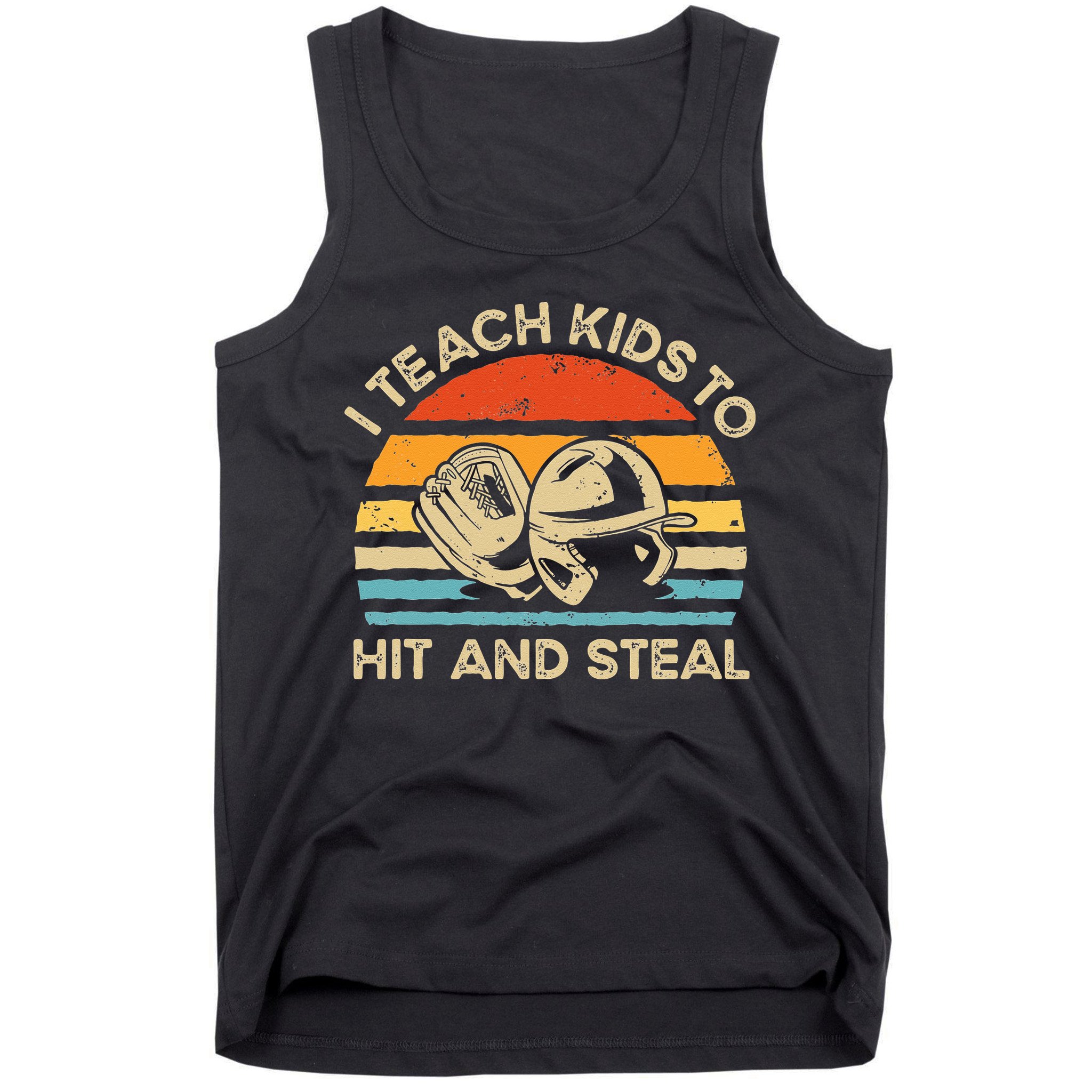 I Teach Kids To Hit And Steal Funny Retro Vintage Baseball Tank Top