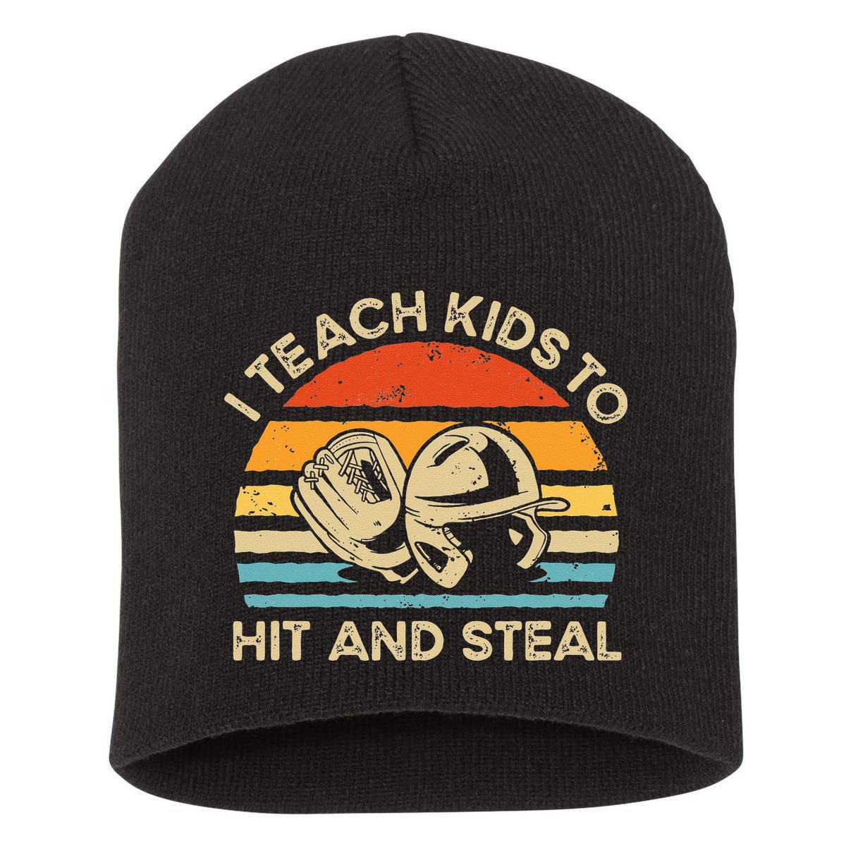 I Teach Kids To Hit And Steal Funny Retro Vintage Baseball Short Acrylic Beanie