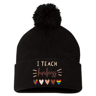 I Teach Kindness Love Autism African LGBT Pride Teacher Pom Pom 12in Knit Beanie