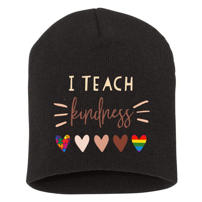 I Teach Kindness Love Autism African LGBT Pride Teacher Short Acrylic Beanie