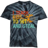 I Teach Kids To Hit And Steal Quote Funny Baseball Coach Kids Tie-Dye T-Shirt