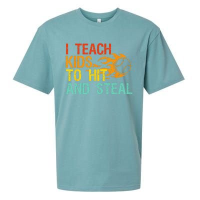 I Teach Kids To Hit And Steal Quote Funny Baseball Coach Sueded Cloud Jersey T-Shirt