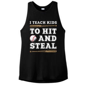 I Teach Kids To Hit And Steal Funny Baseball Coach Ladies PosiCharge Tri-Blend Wicking Tank