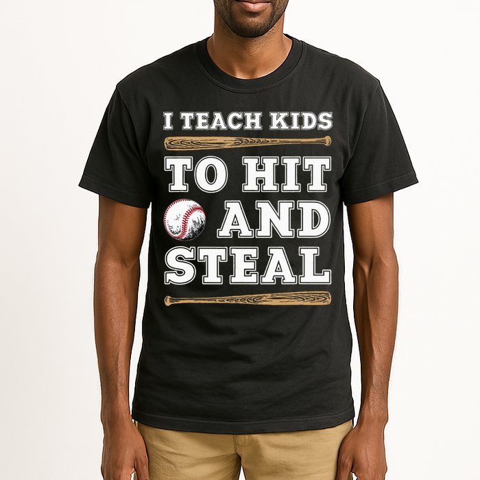 I Teach Kids To Hit And Steal Funny Baseball Coach Tall T-Shirt
