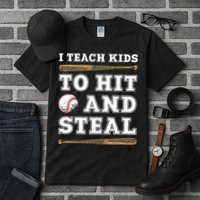 I Teach Kids To Hit And Steal Funny Baseball Coach Tall T-Shirt